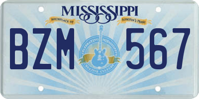 MS license plate BZM567