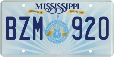 MS license plate BZM920