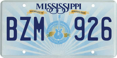 MS license plate BZM926