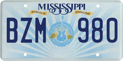 MS license plate BZM980
