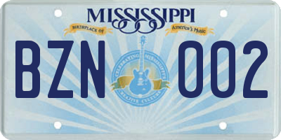 MS license plate BZN002