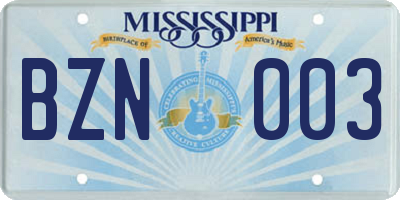 MS license plate BZN003