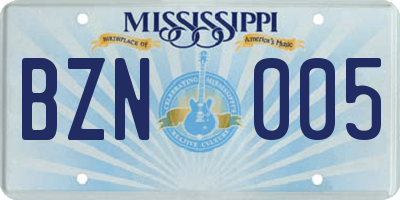 MS license plate BZN005