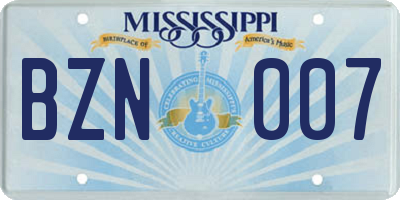 MS license plate BZN007