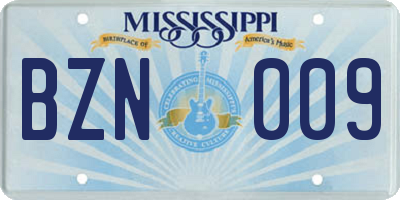 MS license plate BZN009