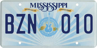 MS license plate BZN010