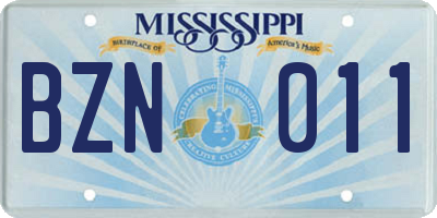 MS license plate BZN011