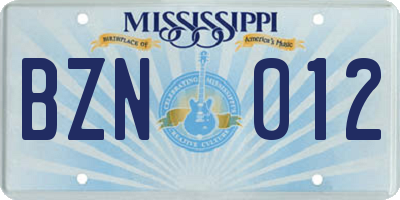MS license plate BZN012