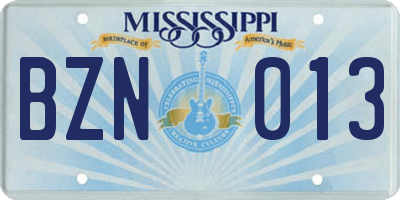 MS license plate BZN013