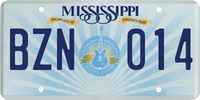 MS license plate BZN014