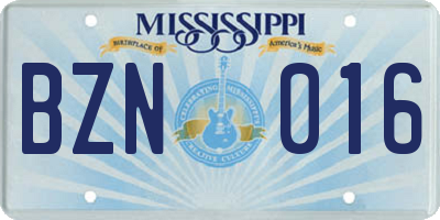 MS license plate BZN016