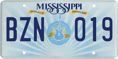 MS license plate BZN019