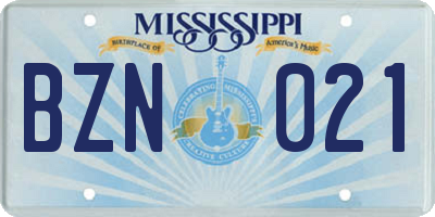 MS license plate BZN021