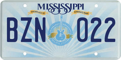 MS license plate BZN022