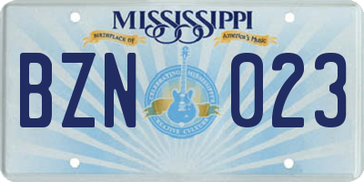 MS license plate BZN023