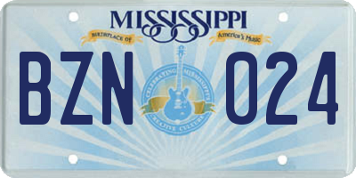 MS license plate BZN024