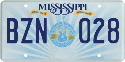 MS license plate BZN028