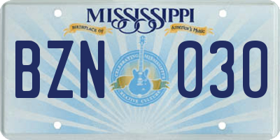 MS license plate BZN030