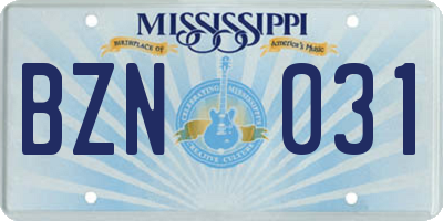 MS license plate BZN031