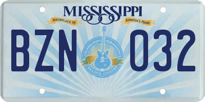 MS license plate BZN032