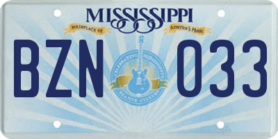 MS license plate BZN033