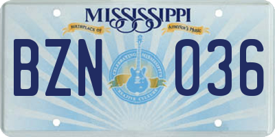 MS license plate BZN036