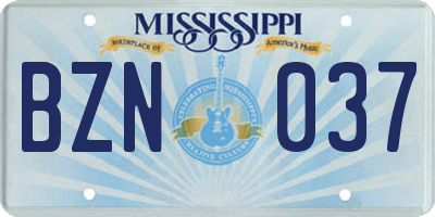 MS license plate BZN037