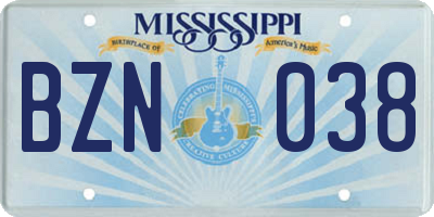 MS license plate BZN038