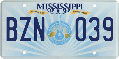 MS license plate BZN039