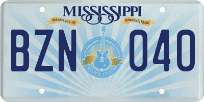 MS license plate BZN040