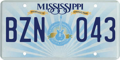 MS license plate BZN043