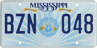 MS license plate BZN048