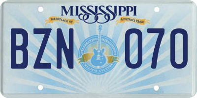 MS license plate BZN070