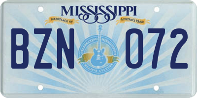MS license plate BZN072