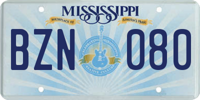 MS license plate BZN080
