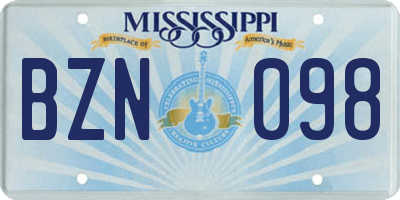 MS license plate BZN098