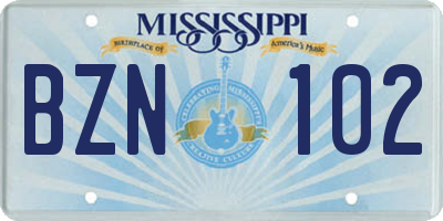 MS license plate BZN102