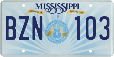 MS license plate BZN103