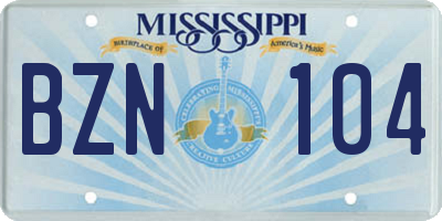 MS license plate BZN104