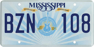 MS license plate BZN108