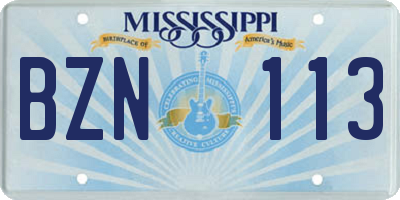 MS license plate BZN113