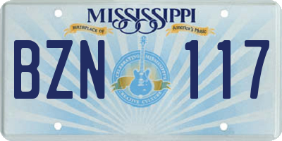 MS license plate BZN117