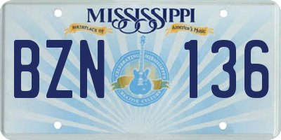 MS license plate BZN136