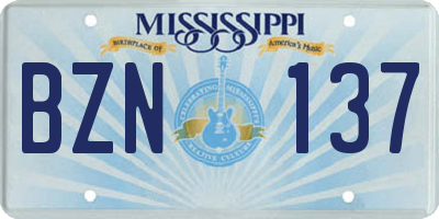 MS license plate BZN137