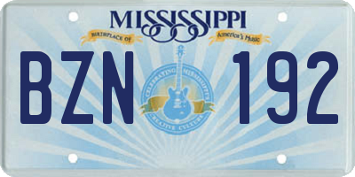 MS license plate BZN192