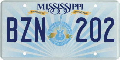 MS license plate BZN202