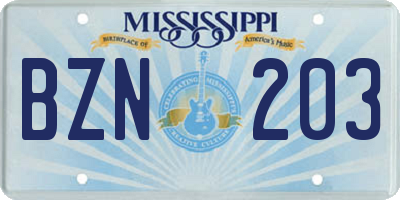 MS license plate BZN203