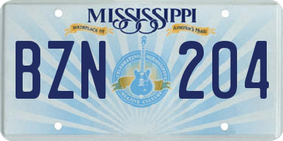 MS license plate BZN204