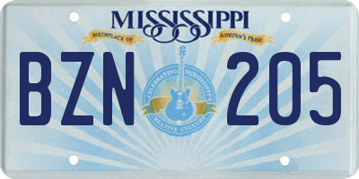 MS license plate BZN205