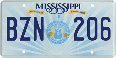 MS license plate BZN206